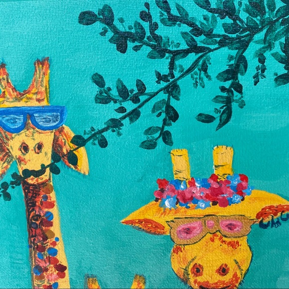 handmade Canvas Art giraffe Paint Acrylic 8”x10” - Picture 4 of 12